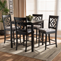 Baxton Studio RH322P-Grey/Dark Brown-5PC Pub Set Arden Modern and Contemporary Grey Fabric Upholstered Espresso Brown Finished 5-Piece Wood Pub Set